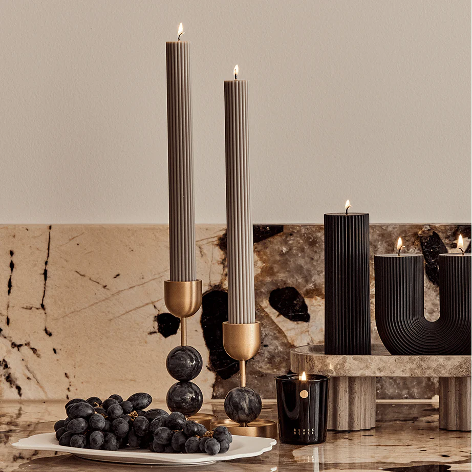 Beaded Fountain Brass Candle Holder - Charcoal Large - Image 4