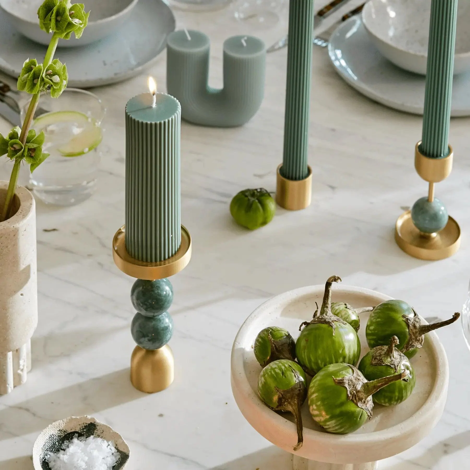 Beaded Fountain Brass Candle Holder - Green Large - Image 3