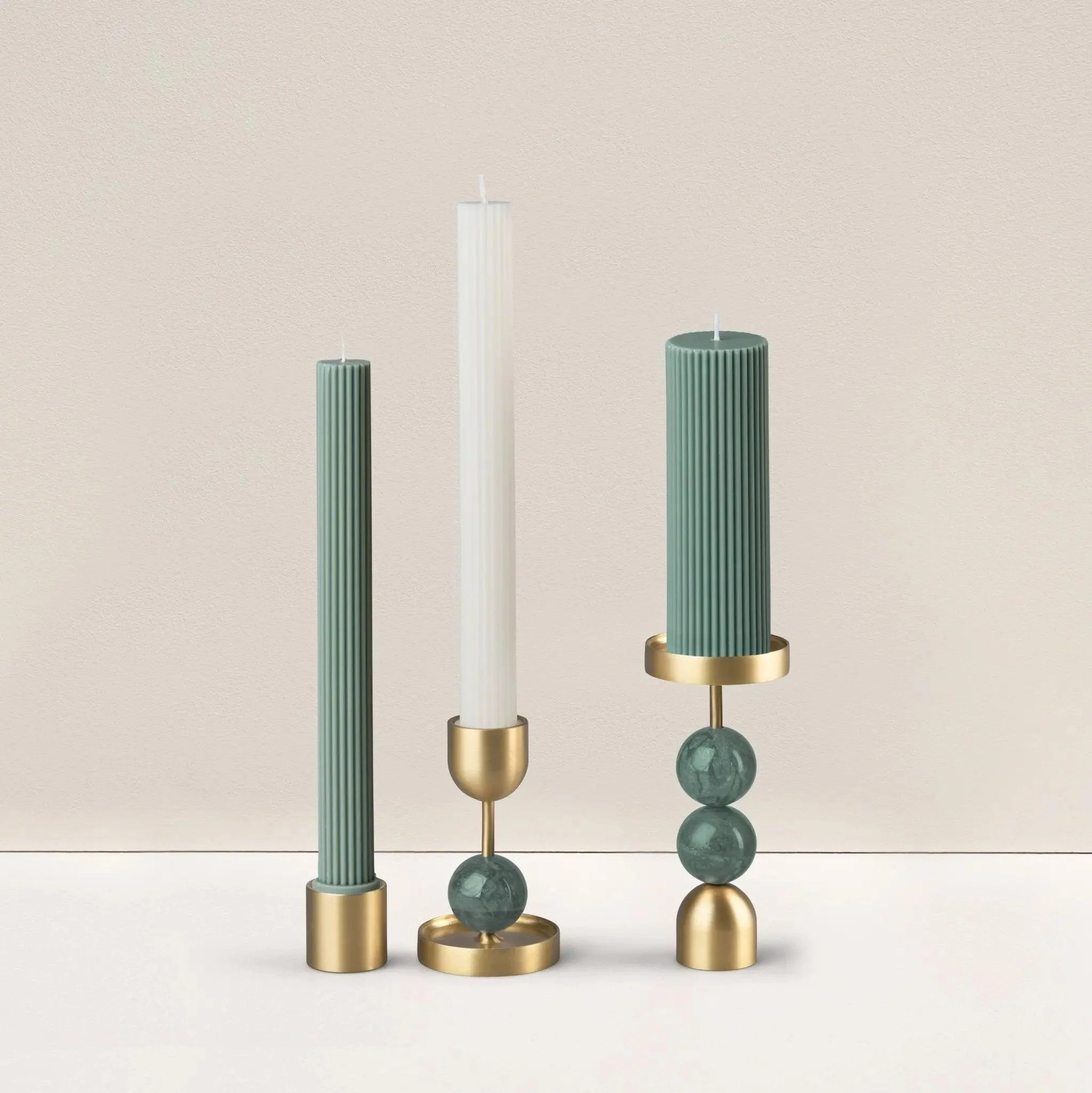 Beaded Fountain Brass Candle Holder - Green Medium - Image 5